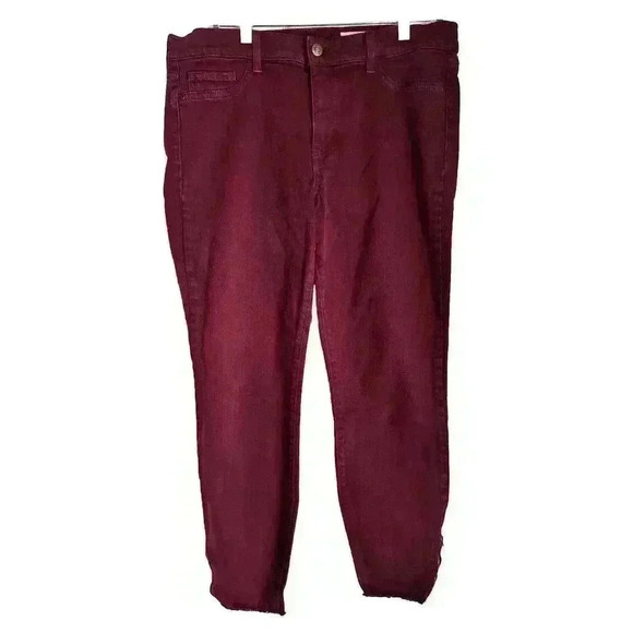 PISTOLA Crimson Burgundy Frayed Zip Ankle Moto Skinny Jeans size 32 US 14 - Picture 1 of 6